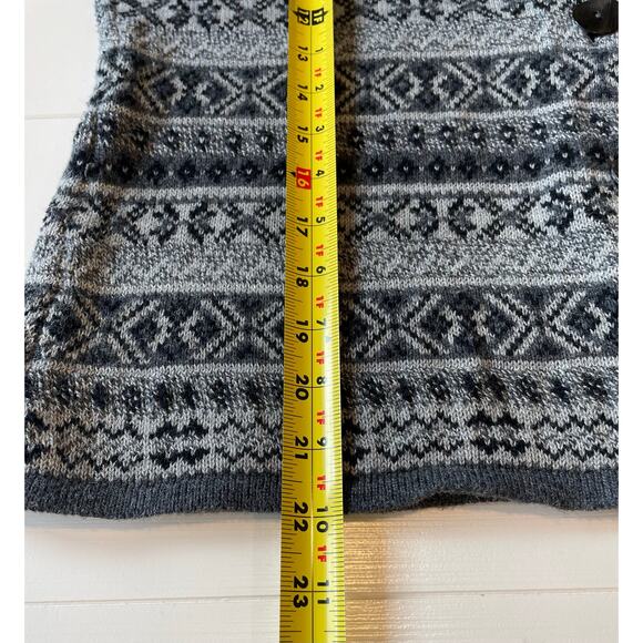 Chico’s Fair Isle Shawl Collar Cardigan Sweater Sz L Wool Blend Gray Cabincore - Picture 9 of 9